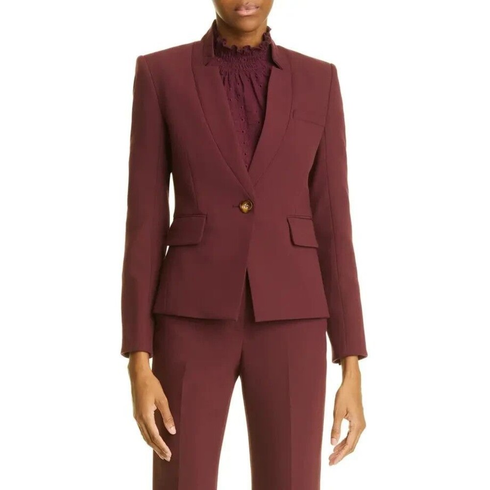 Veronica Beard Farley Stand Collar Blazer In Merlot Red Sz 0 #SJ846 Luxury $598